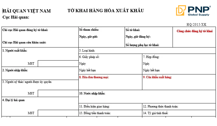 Tờ khai hải quan nhập khẩu Mẫu HQ/2015/NK